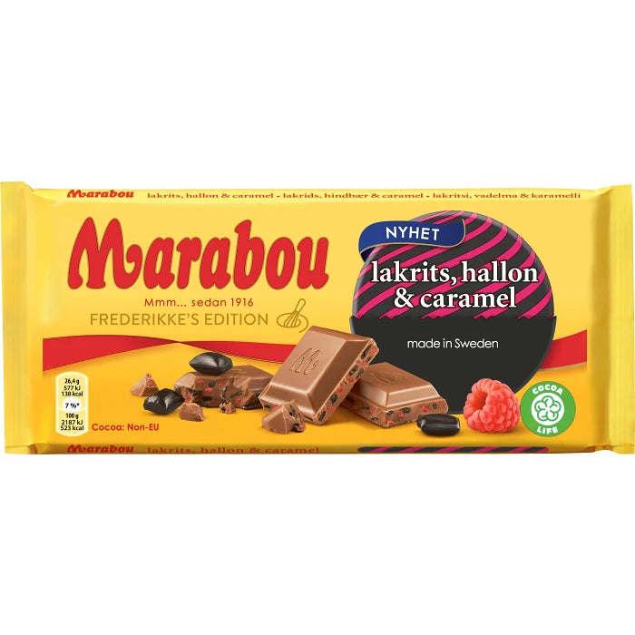 Swedish Chocolate - Chokladkaka Lakrits Hallon & Caramel Marabou 185g